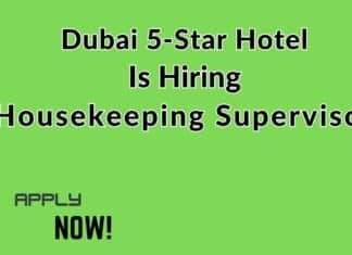 Housekeeping Supervisor Required in Dubai