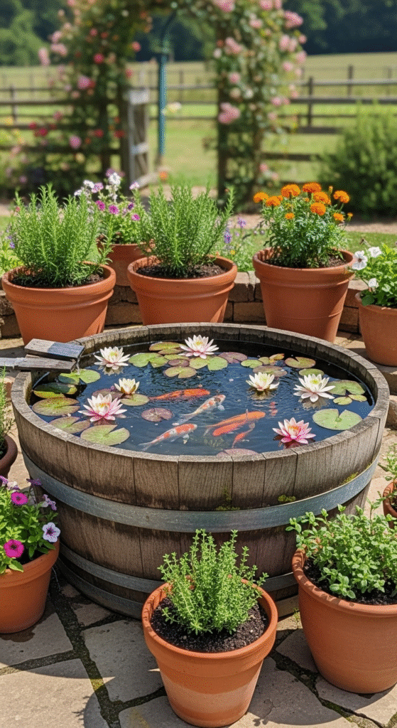 Barrel Style Mini Koi Pond