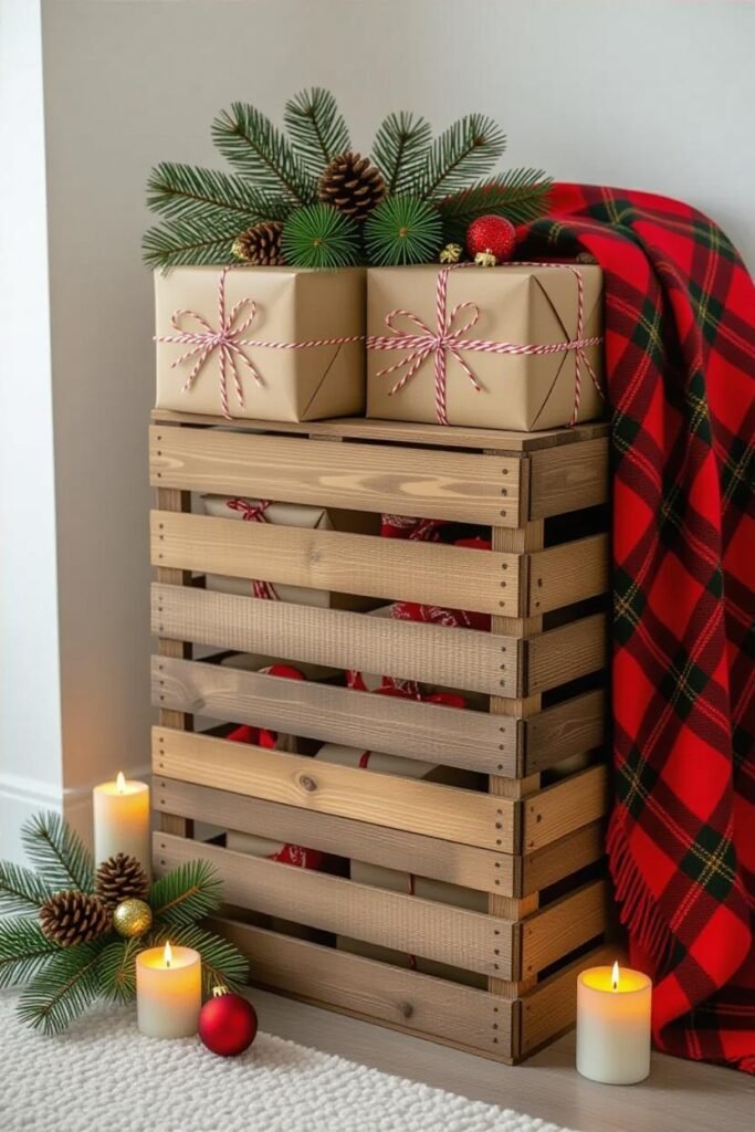 Rustic Wooden Crate Display - Christmas Decor Ideas for Living Room