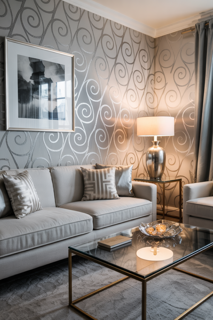 Silver and White Metallic Wallpaper