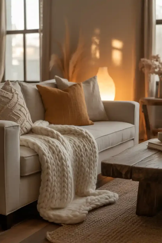 Add a Soft Throw at the Foot of the Sofa