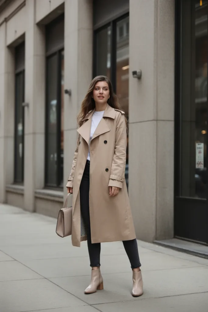 Beige Trench Coat with Black Skinny Jeans