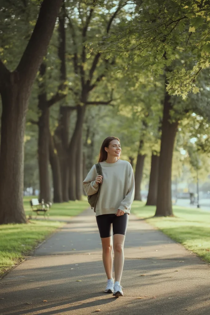 Bike Shorts with an Oversized Sweatshirt - Travel Outfit Inspirations