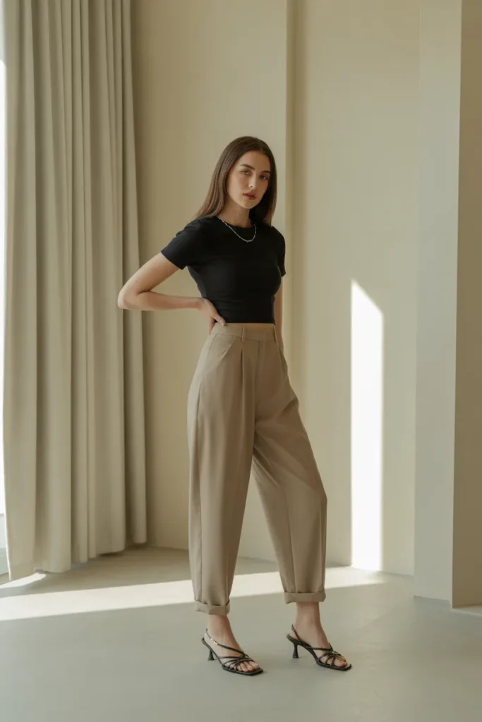 Black Top With High Waist Trousers