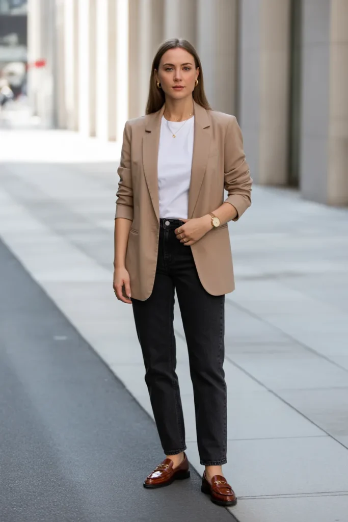 Blazer With Basic Tee And Jeans