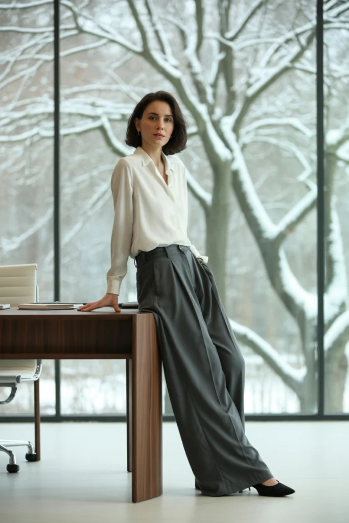 Blouse and Wide-Leg Trousers