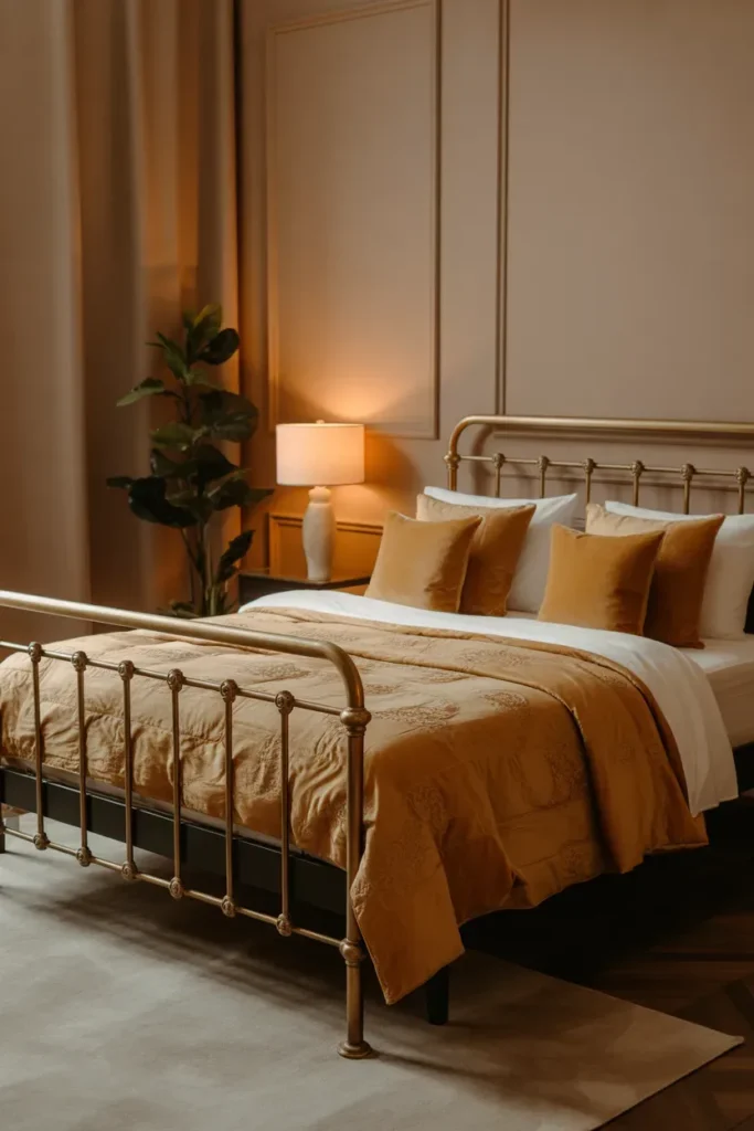 Brass Metal Frame for a Vintage Glow - Metal Frame Bedroom Ideas