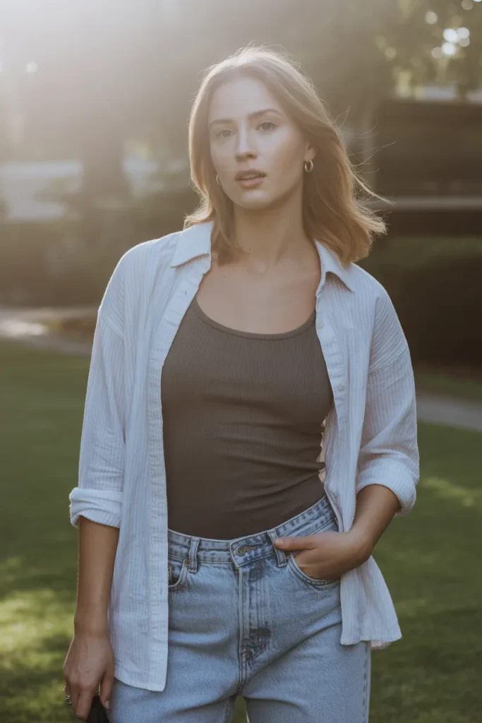 Button-Down Shirt Over a Simple Tank