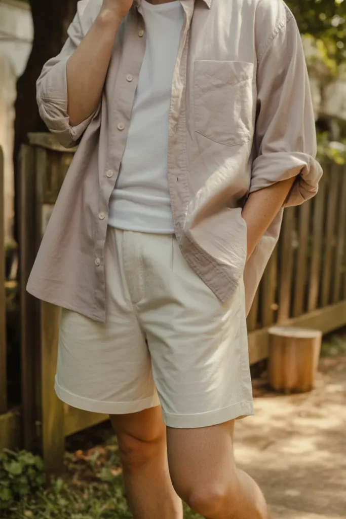 Button-Down Shirt with Cotton Shorts - Spring Summer Outfit Ideas