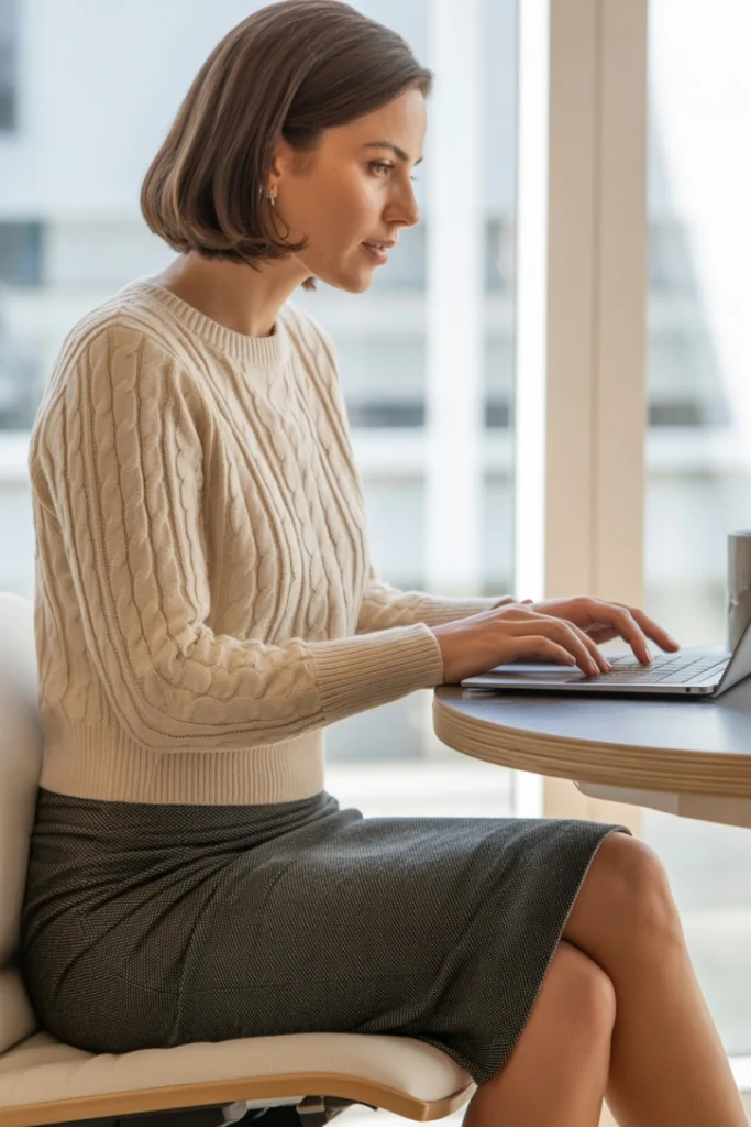 Cable Knit Sweater and Pencil Skirt
