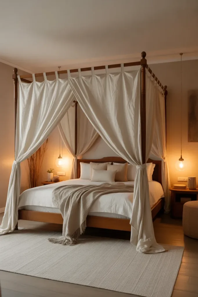 Canopy Bed with Light Fabric - Vintage Bedroom Ideas