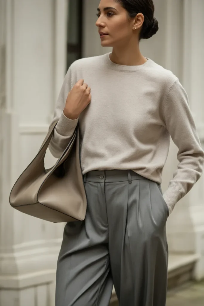 Cashmere Sweater with Wide-Leg Trousers - Outfit Ideas for Women Over 30
