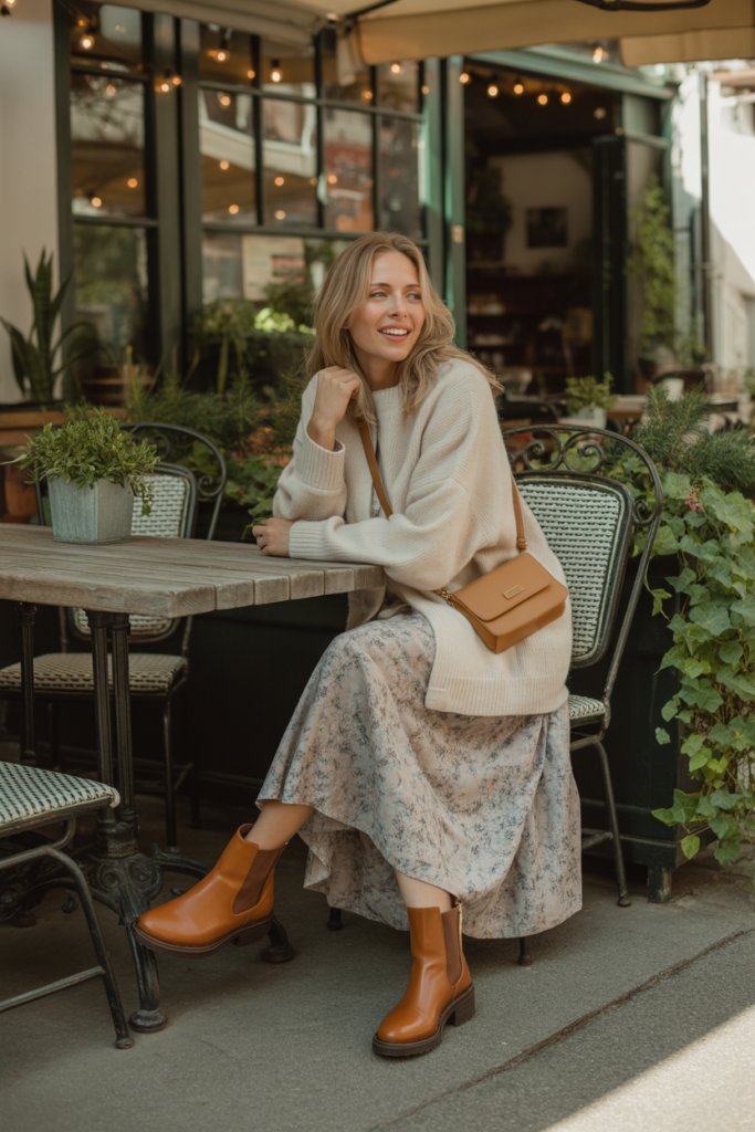 Chunky Cardigan with Midi Skirt - Casual Chic Outfits for Winter