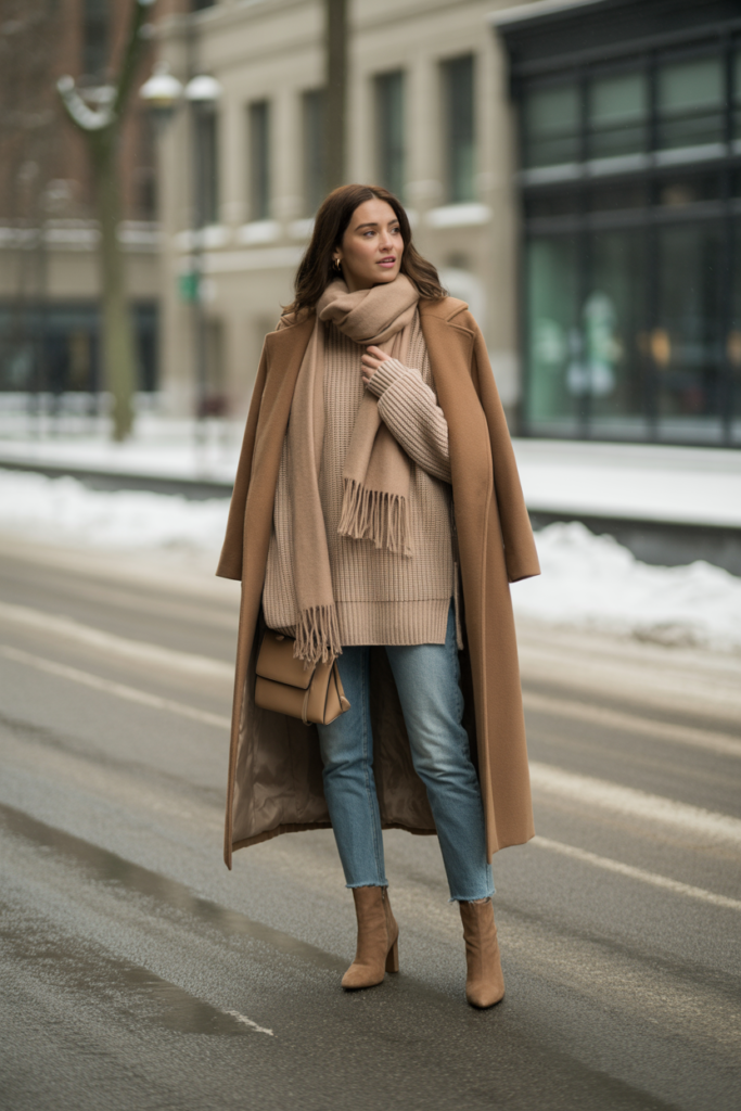 Chunky Sweater with Long Coat and Scarf - Chunky Sweater Outfit Ideas