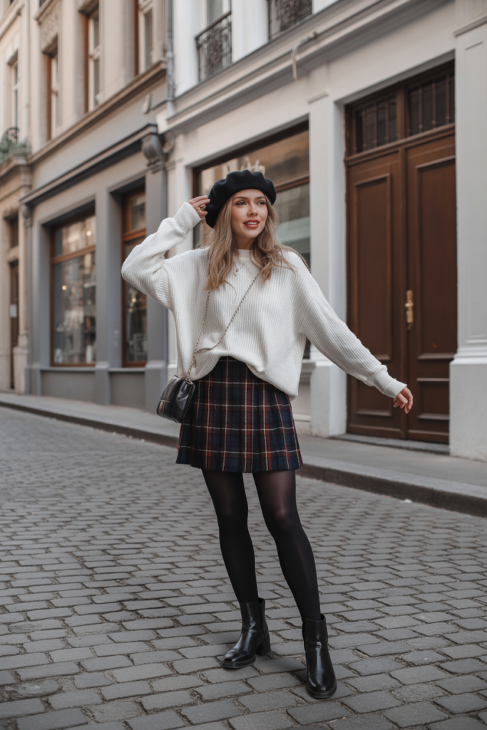 Chunky Sweater with Mini Skirt and Tights
