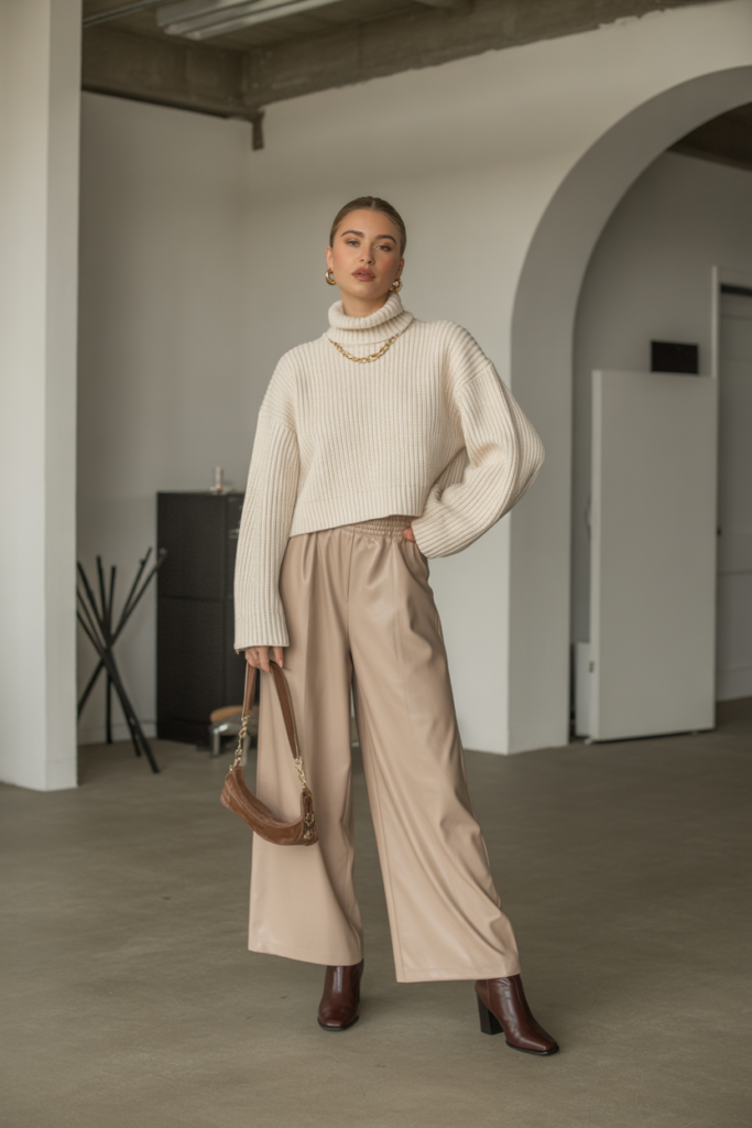 Chunky Sweater with Wide-Leg Pants