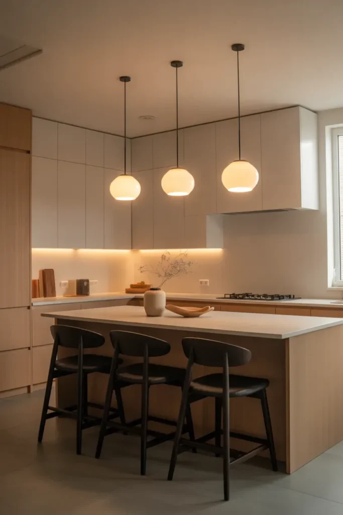 Classic Pendant Lights Over the Island