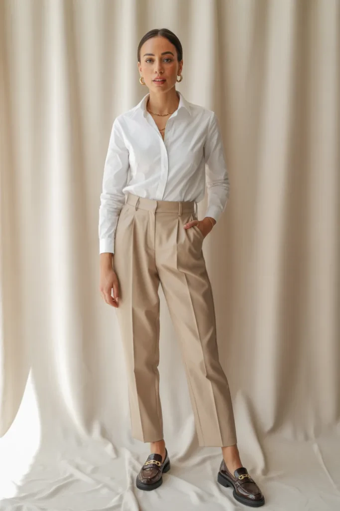 Classic White Shirt with Tailored Pants