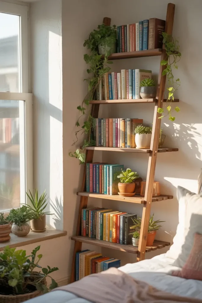 Corner Ladder Shelf with Plants