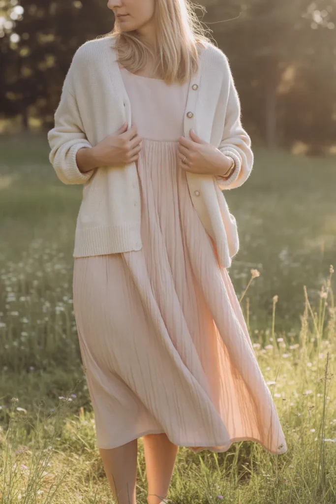 Cotton Dress with Light Cardigan