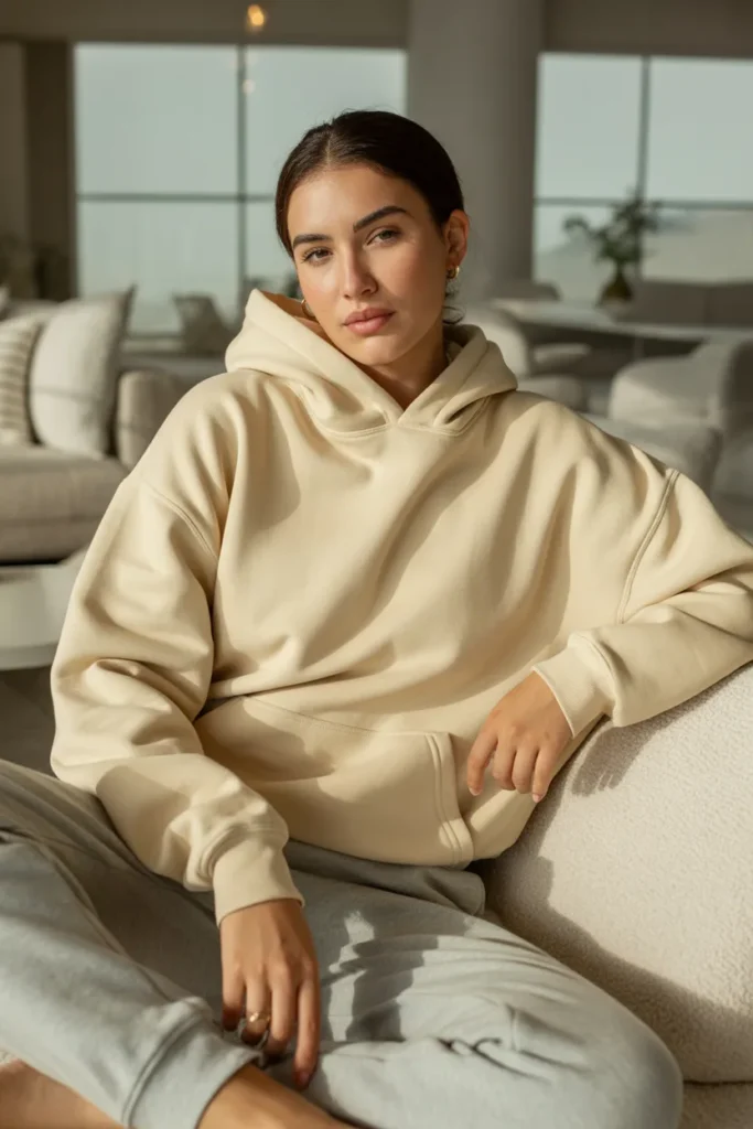 Cream Hoodie with Light Gray Joggers