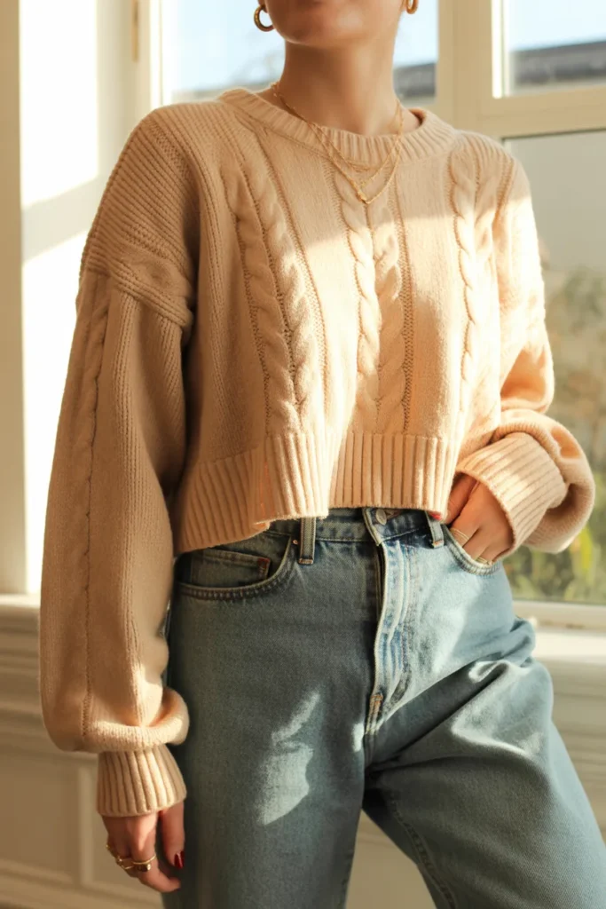 Cropped Sweater with High-Waisted Jeans