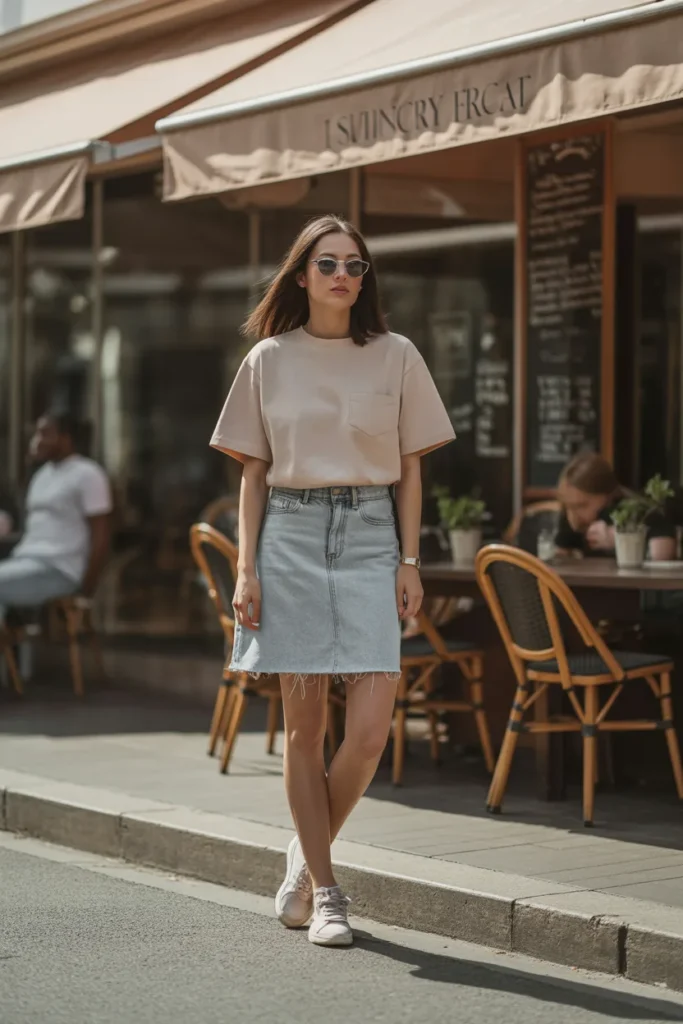Denim Skirt With a Soft Tee