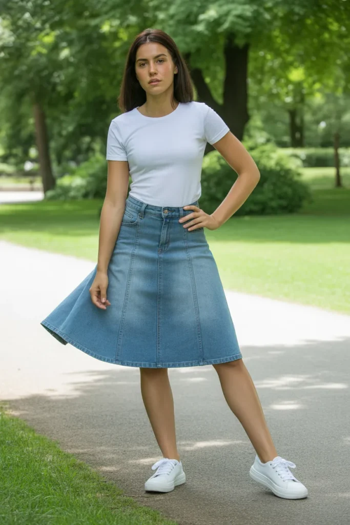 Denim Skirt with Fitted Tee