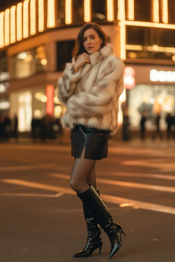 Faux Fur Jacket with Mini Skirt