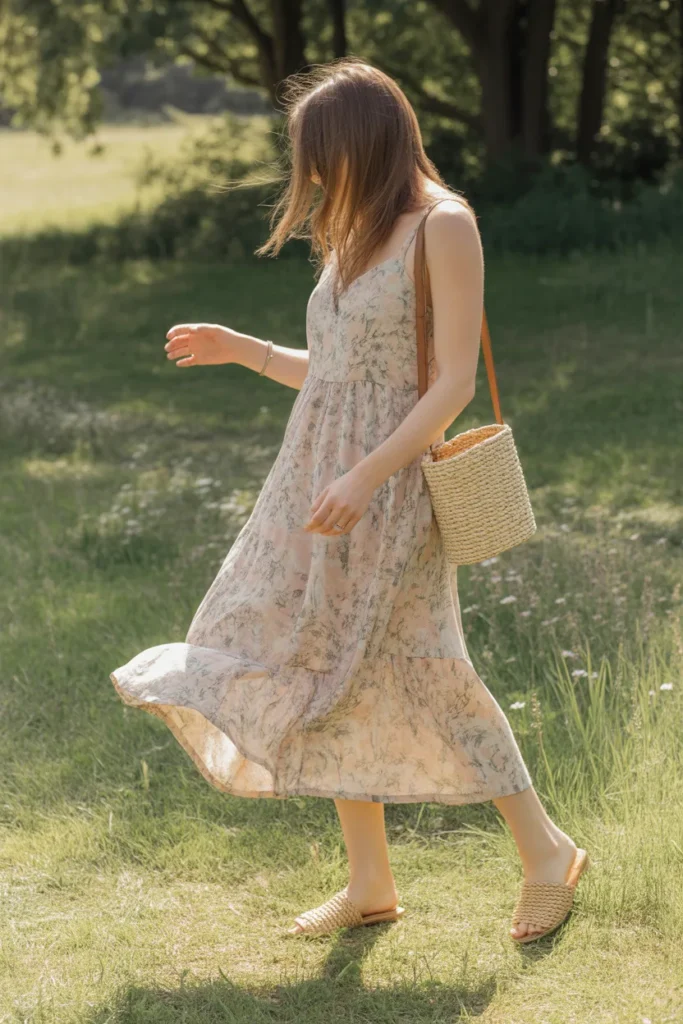 Floral Sundress and Flat Sandals