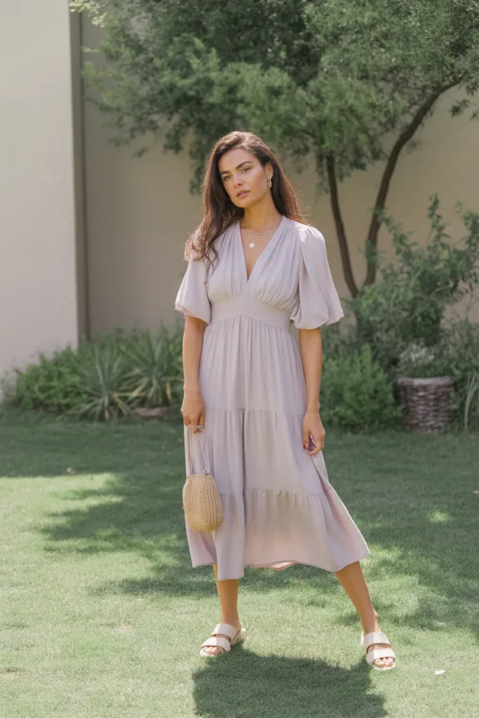 Flowy Midi Dress with Light Accessories