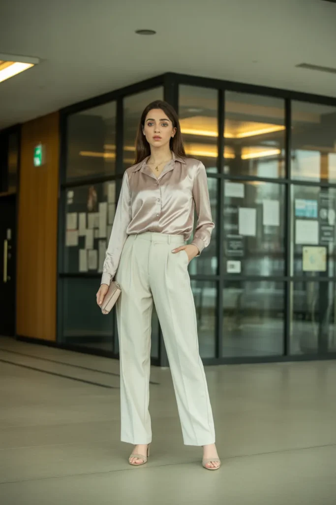 High-Waist Trousers with Silk Top