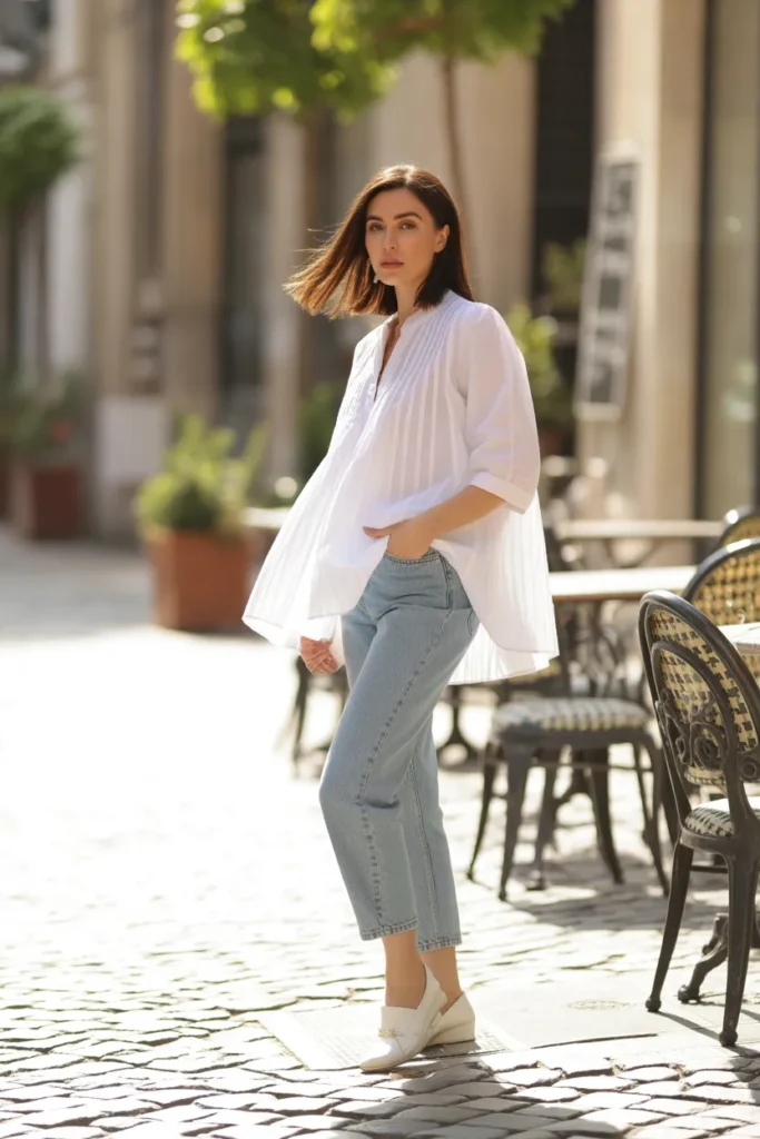 Light Blouse with Cropped Jeans - Spring Summer Outfit Ideas