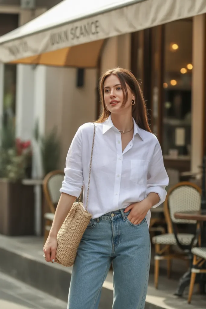 Linen Shirt With Relaxed Straight Jeans