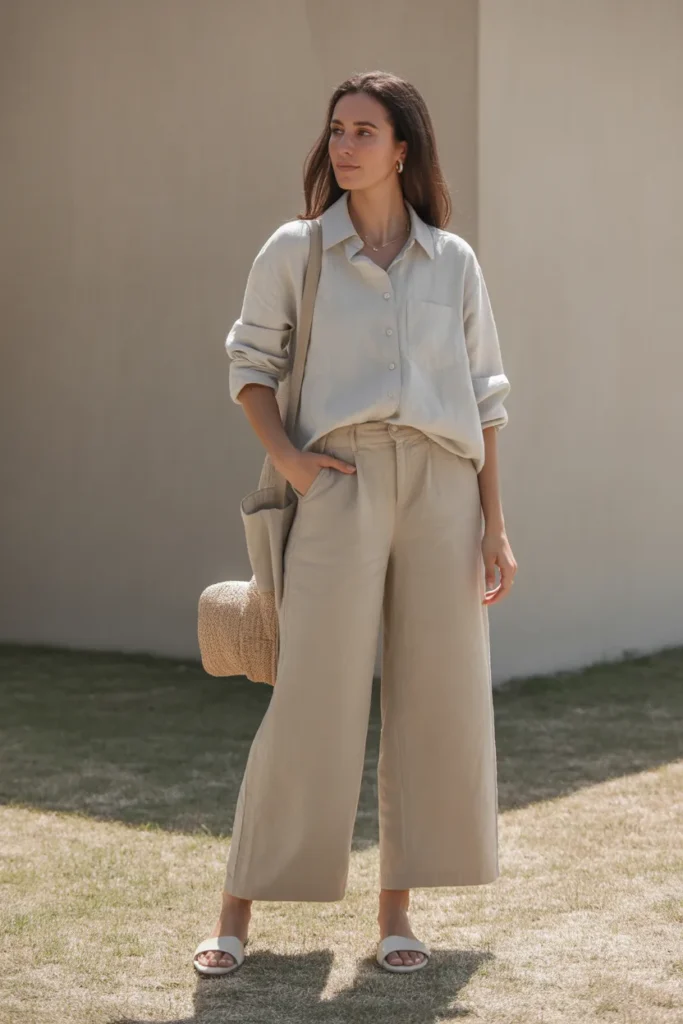 Linen Shirt with Wide-Leg Pants - Fresh Spring Summer Outfit Ideas