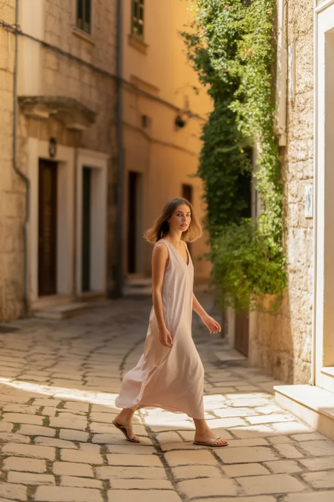 Long Dress with Soft Sandals