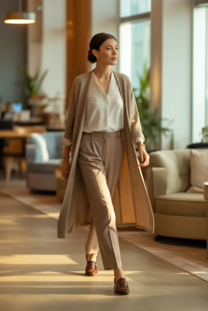 Longline Cardigan and Belted Pants