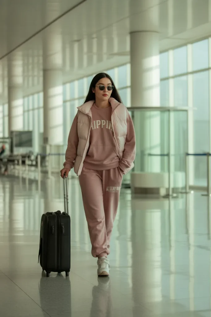 Matching Sweats With a Puffer Vest - Airport Outfit Ideas