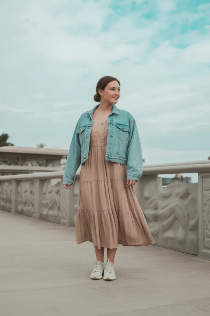 Midi Dress with a Denim Jacket