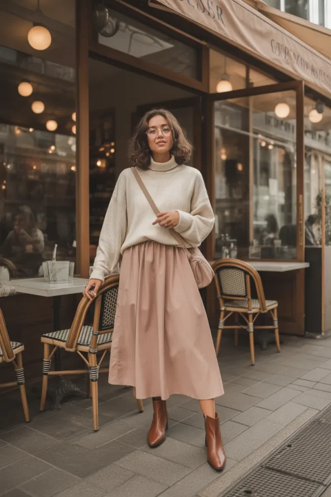 Midi Skirt with Knit Sweater