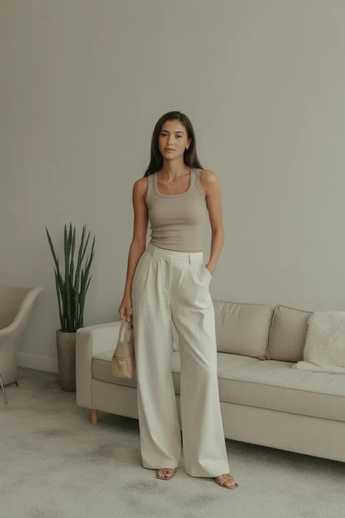Neutral Tank Top with Wide-Leg Pants
