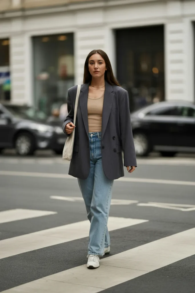 Oversized Blazer with Slim Denim