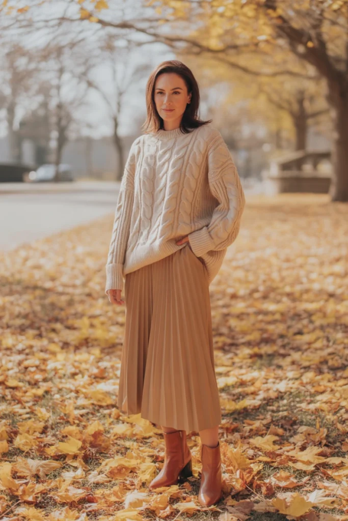 Oversized Sweater with Pleated Skirt