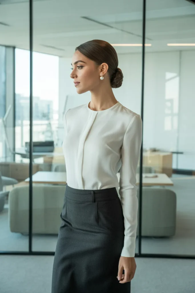 Pencil Skirt with a Fitted Blouse