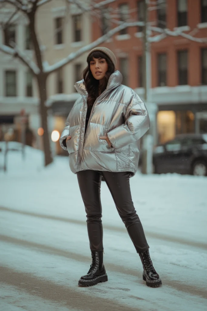 Puffer Jacket with Leather Pants