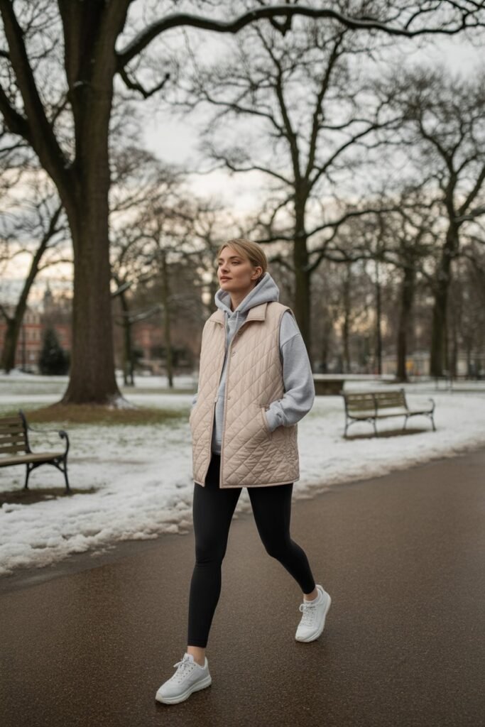 Quilted Vest with Hoodie and Leggings