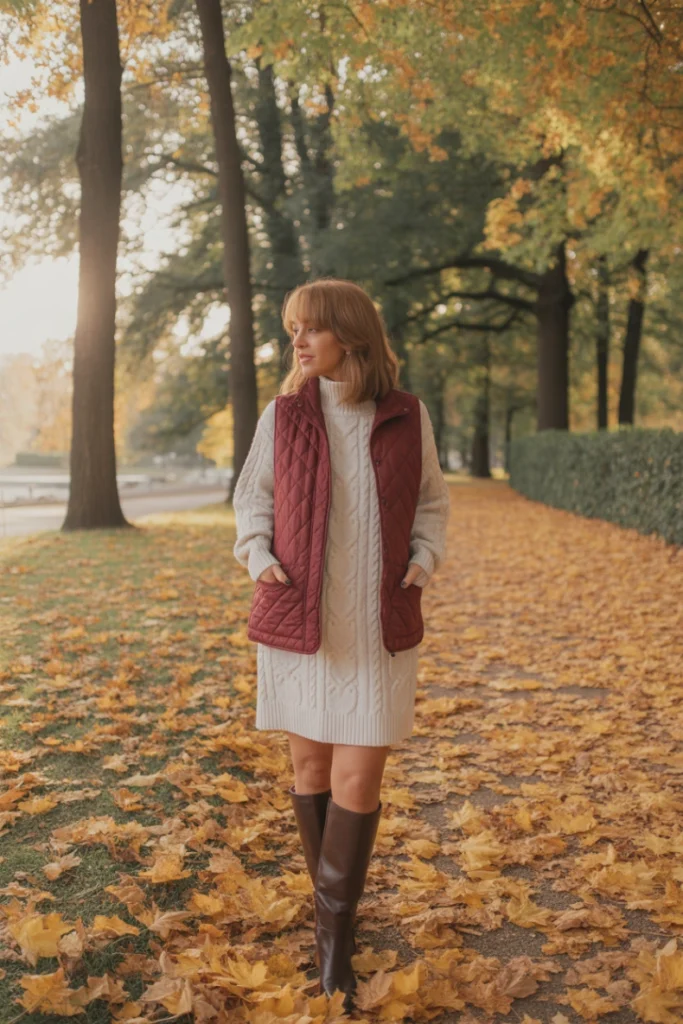 Quilted Vest with Sweater Dress