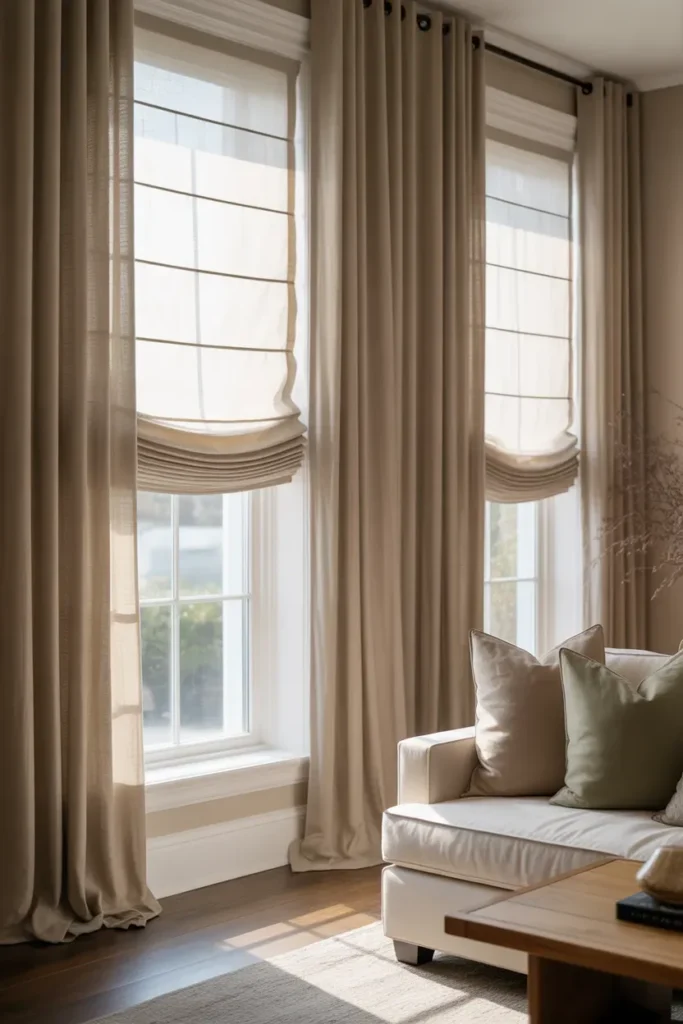 Roman Shades with Curtains