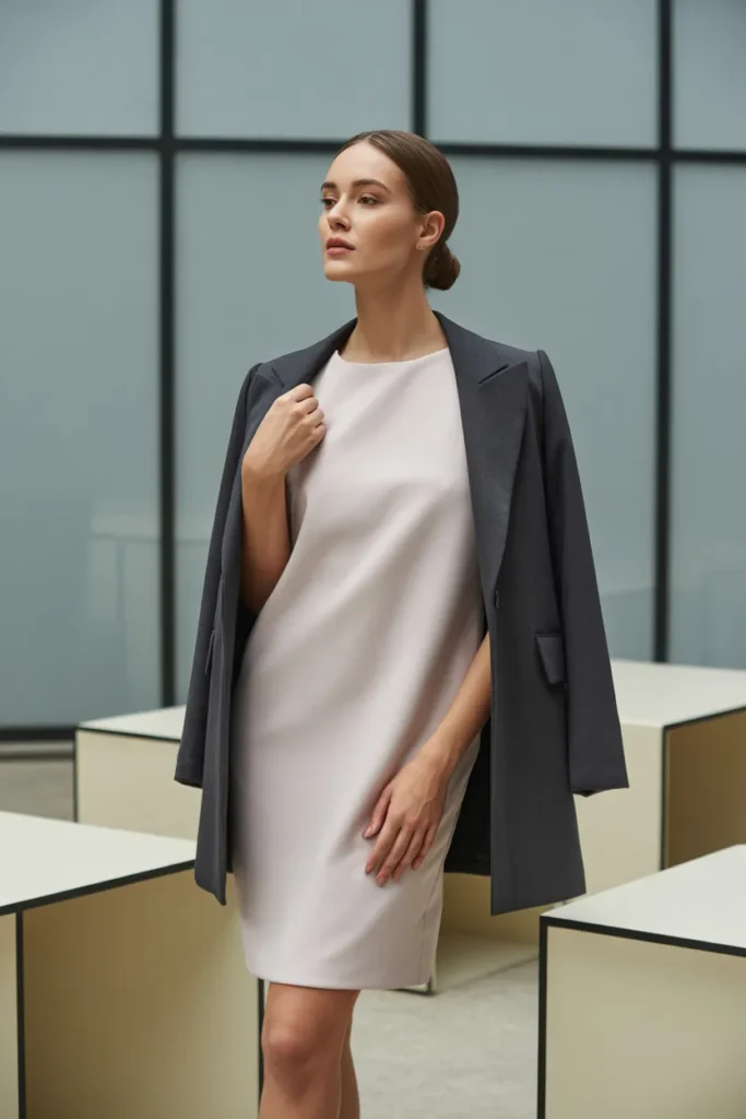 Shift Dress with Structured Outerwear
