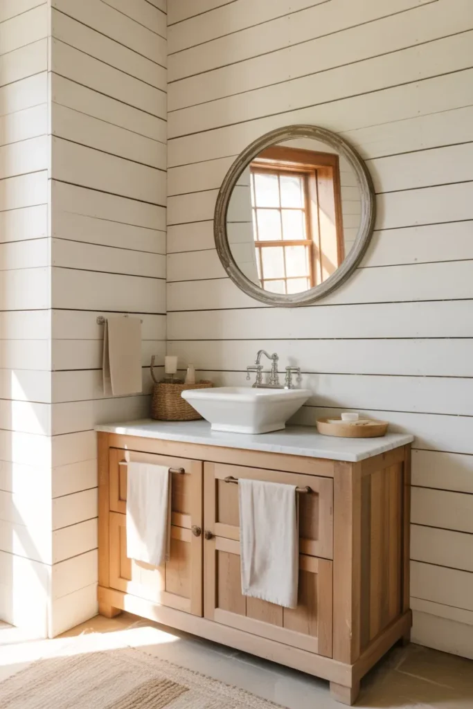 Shiplap Walls - Farmhouse Bathroom Ideas